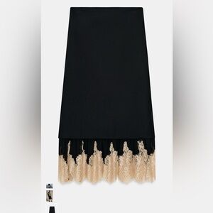 Zara Black Skirt with Cream Lace Hem